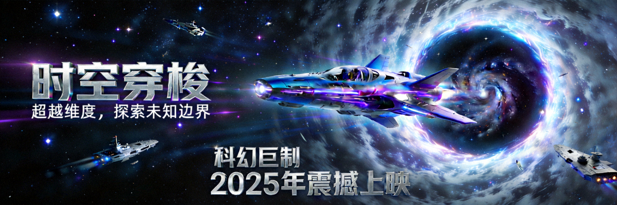 科幻巨制《时空穿梭》概念海报，展现未来科技与宇宙奇景